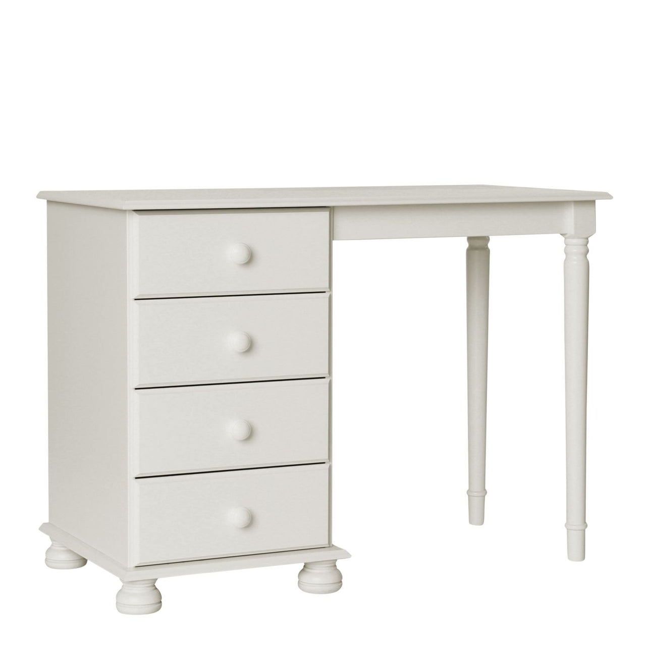 Traditional White 4 Drawer Dressing Table With White Wooden Handles