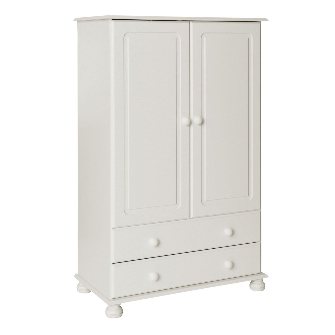 White 2 Door Wardrobe 2 Drawers Small Low Kids Combination Double Robe