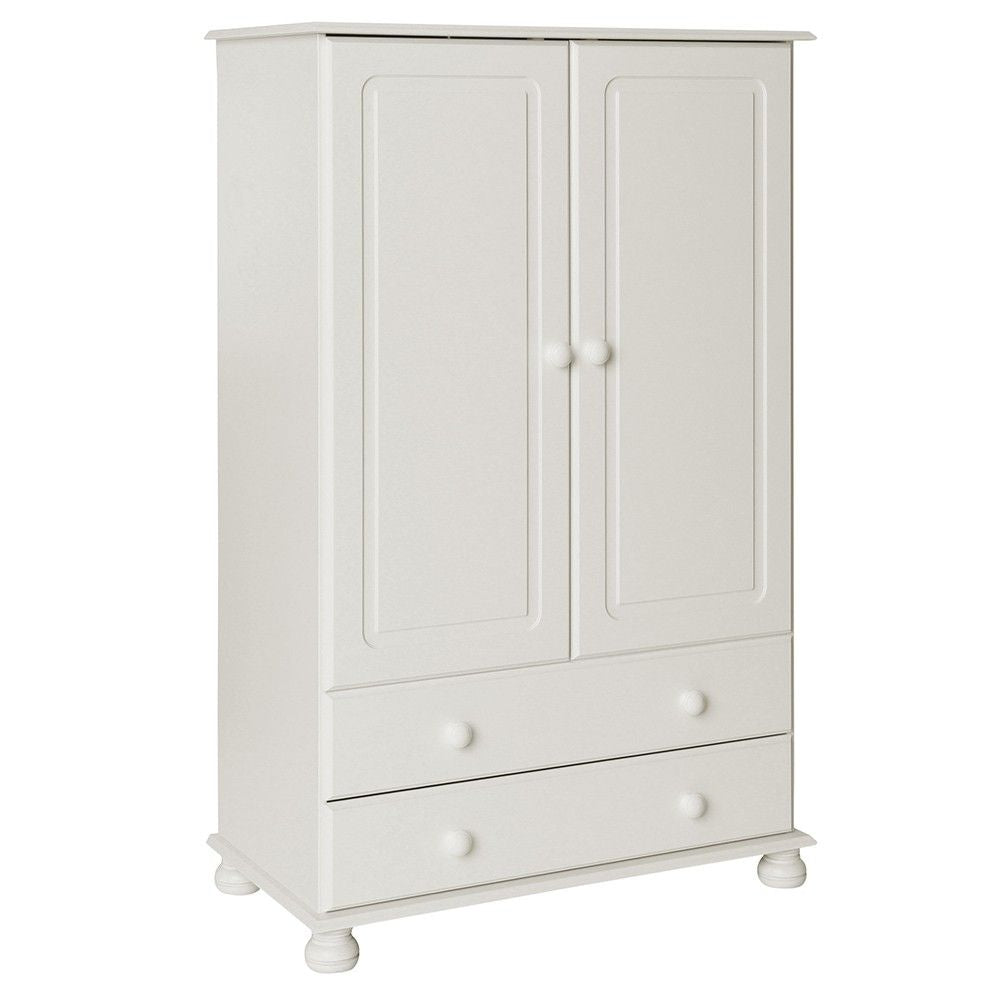 White 2 Door Wardrobe 2 Drawers Small Low Kids Combination Double Robe