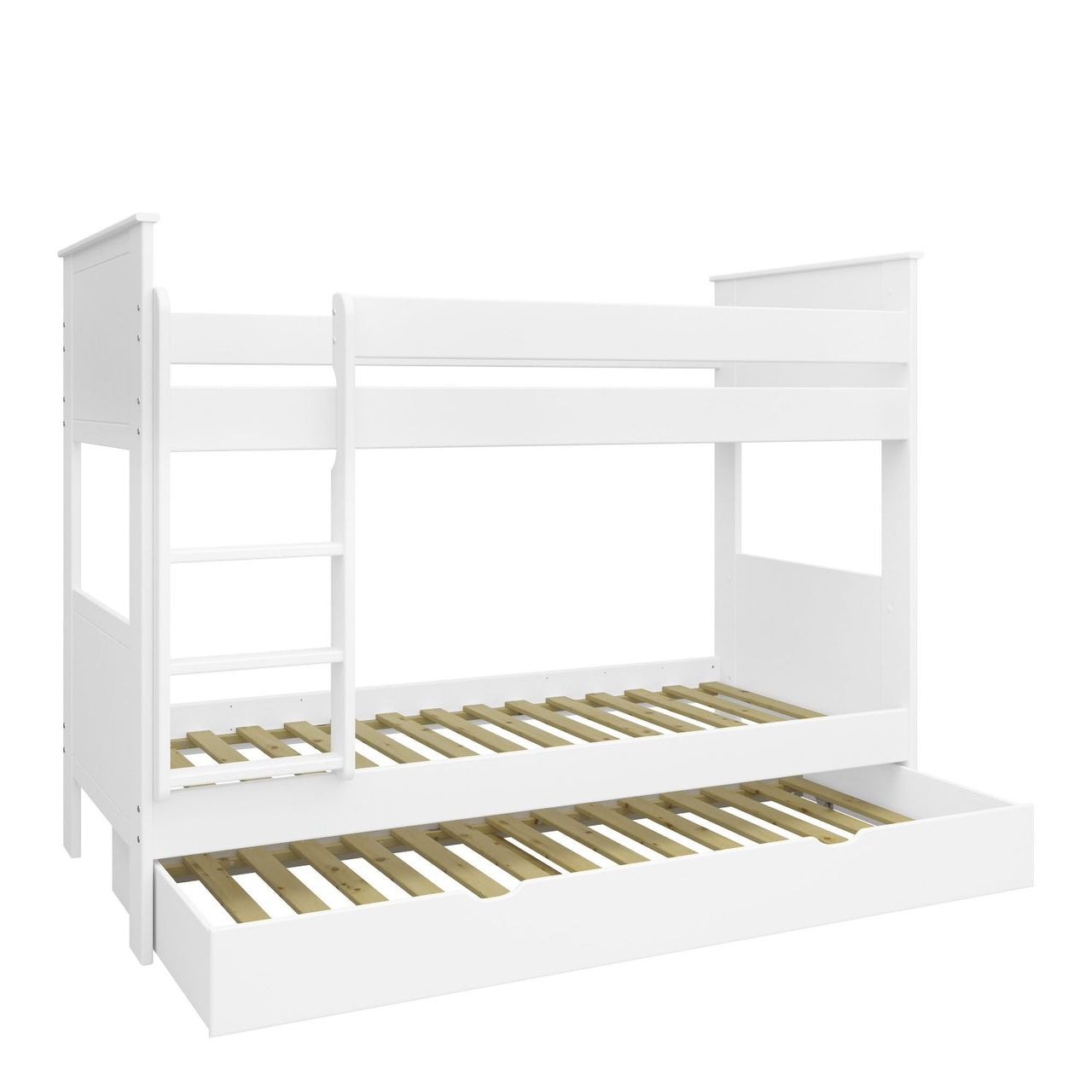 White Wooden Kids Childrens Bunk Bed with Ladder