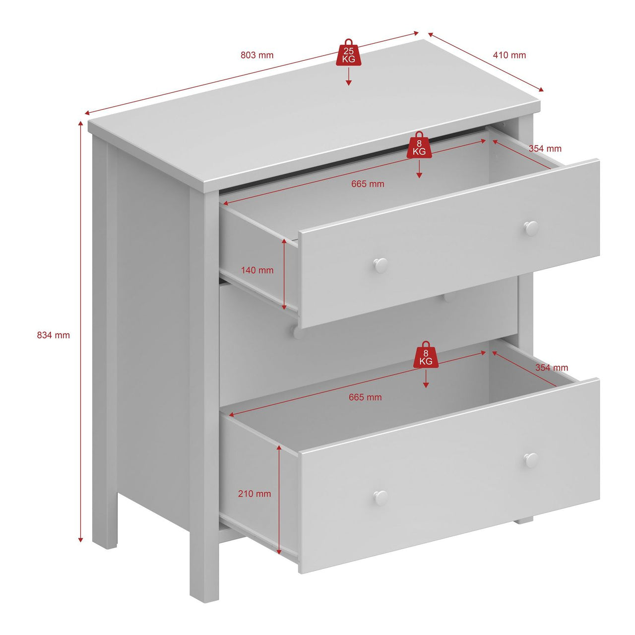 3 Drawer Chest Off White