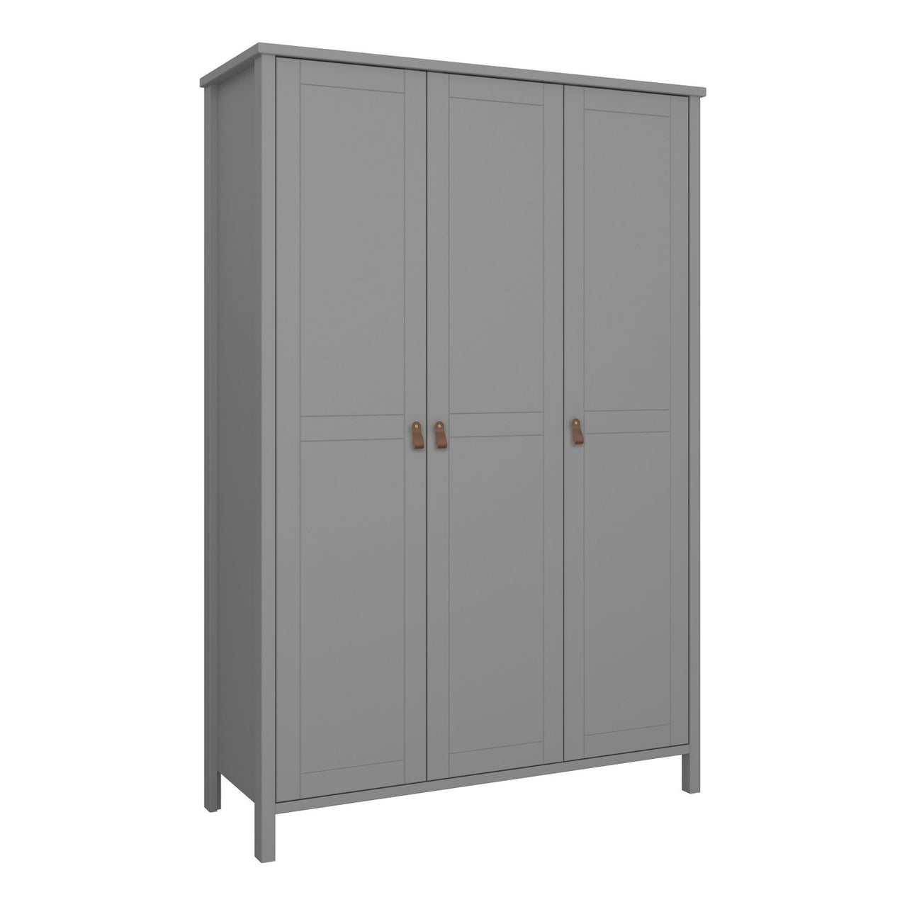 3 Doors Wardrobe Folkestone Grey with Leather Handles