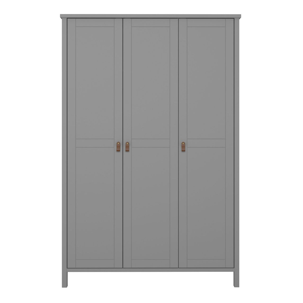 3 Doors Wardrobe Folkestone Grey with Leather Handles