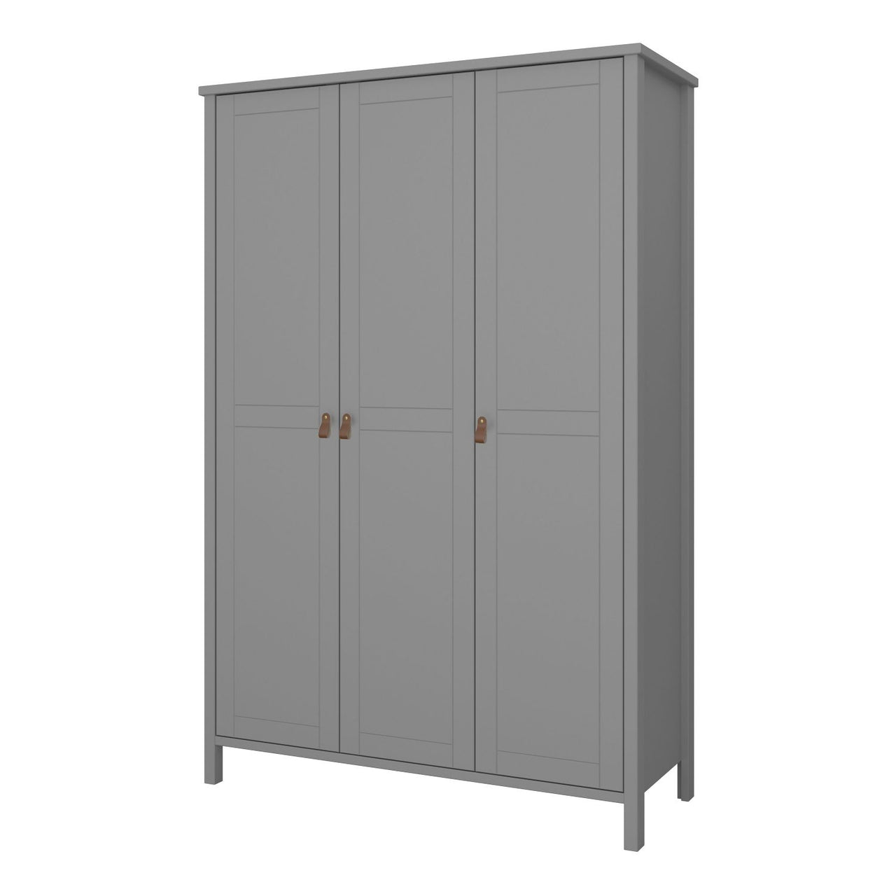 3 Doors Wardrobe Folkestone Grey with Leather Handles