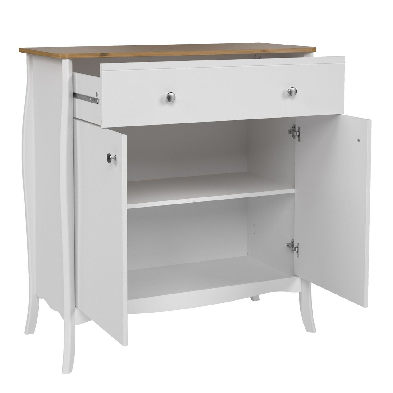 Baroque Sideboard 2 Doors 1 Drawer, Pure White Iced Coffee Lacquer