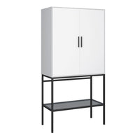 Thumbnail for 2 Door Tall Cabinet in Pure White with Steel Black Legs