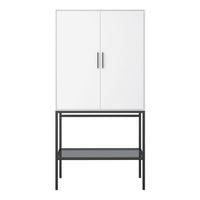 Thumbnail for 2 Door Tall Cabinet in Pure White with Steel Black Legs