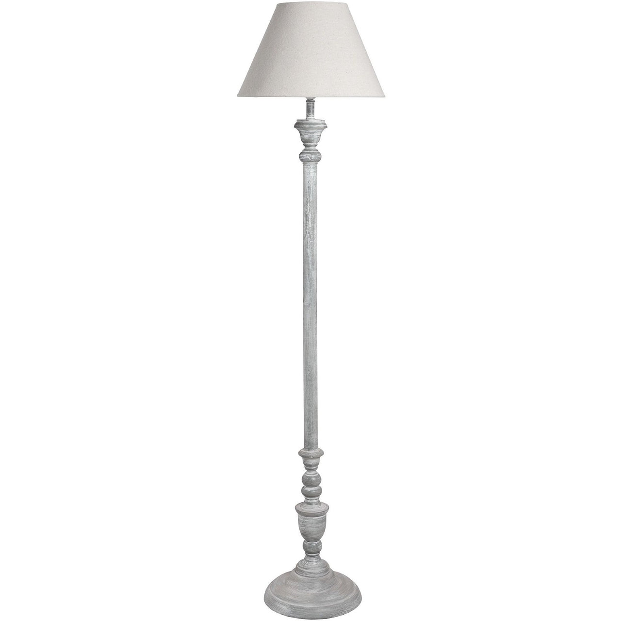 Grey Washed Rustic Wood Floor Lamp with Linen Fabric Shade Traditional Style