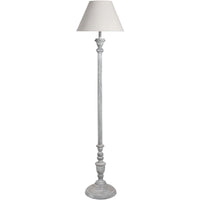 Thumbnail for Grey Washed Rustic Wood Floor Lamp with Linen Fabric Shade Traditional Style