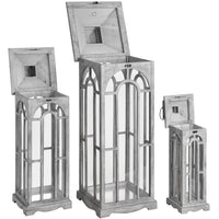 Thumbnail for Set of 3 Grey Wooden Glass Floor Standing Lanterns With Arch Design