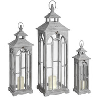 Thumbnail for Set of 3 Grey Wooden Glass Floor Standing Lanterns With Arch Design