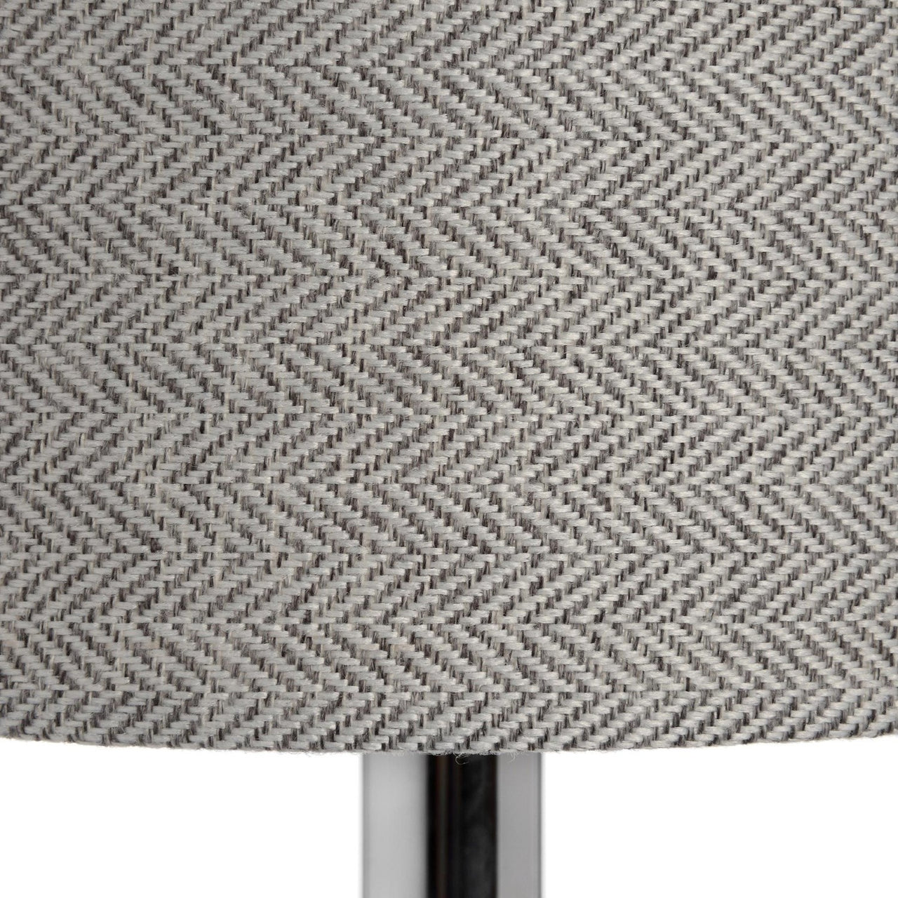 Tall Slim Silver Chrome and Glass Table Desk Lamp Herringbone Fabric Shade