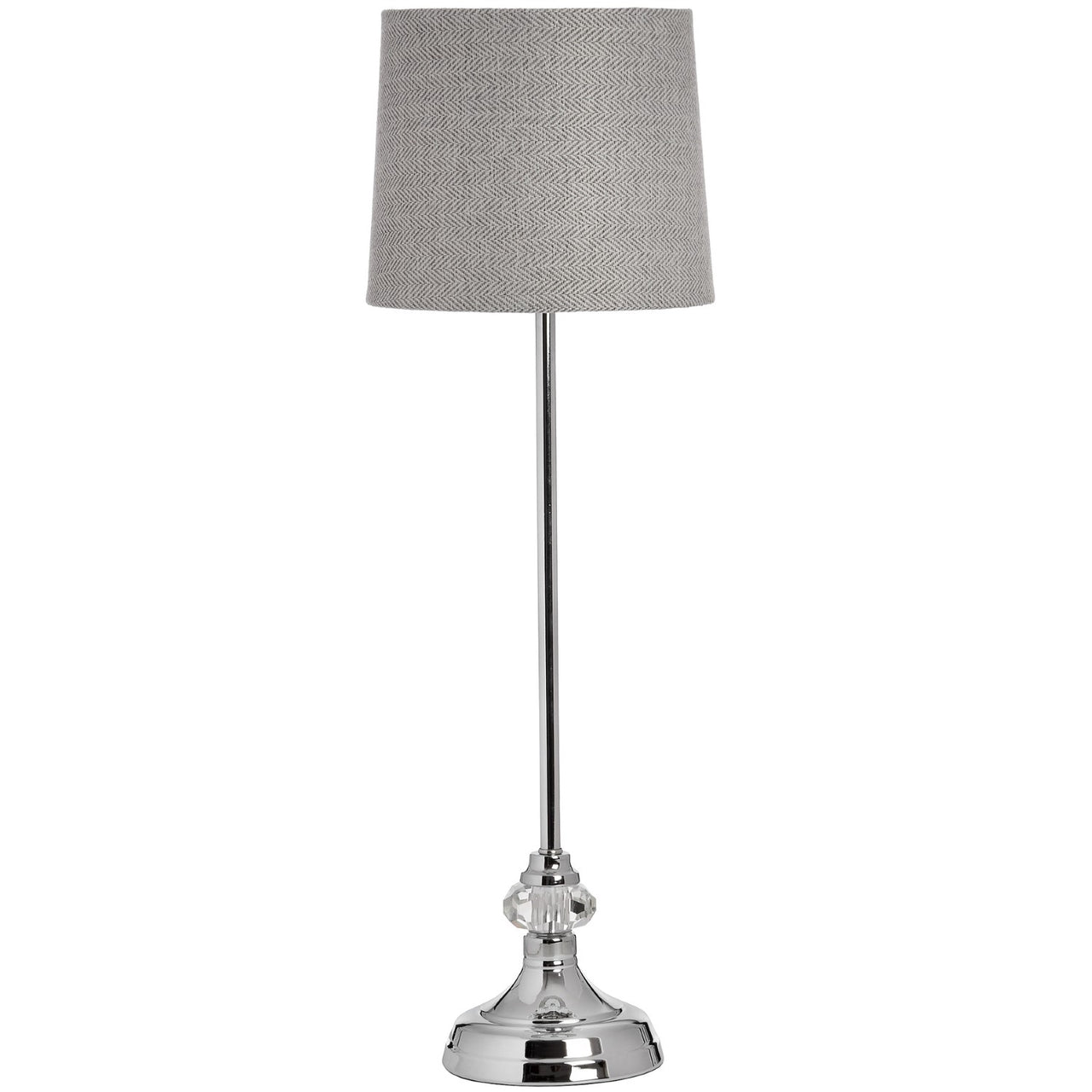 Genoa Chrome Base and Stem Tall Table Lamp With Round Grey Fabric Shade