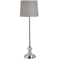 Thumbnail for Genoa Chrome Base and Stem Tall Table Lamp With Round Grey Fabric Shade