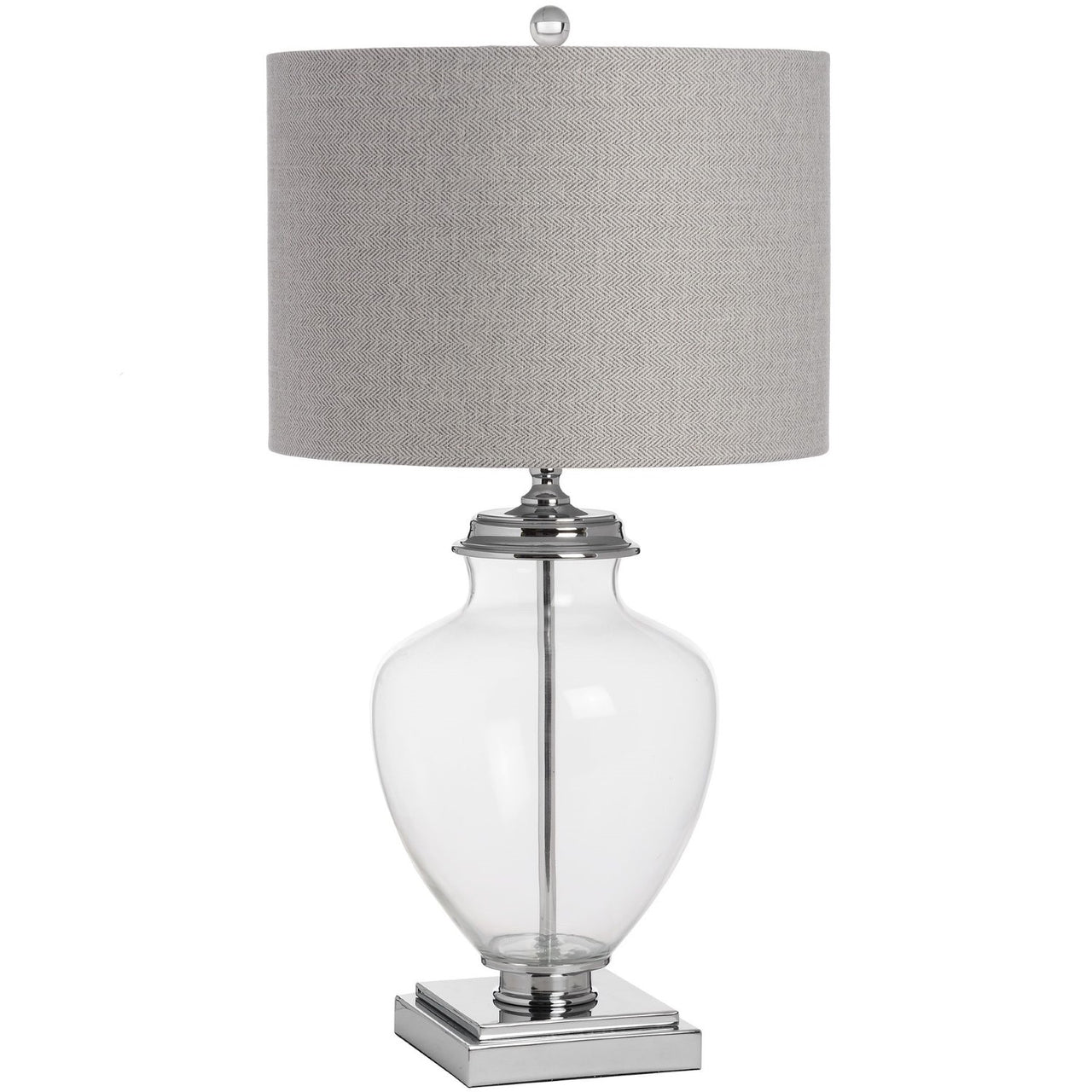 Perugia Large Glass Silver Finished Metal Base Table Lamp With Grey Linen Shade