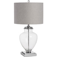 Thumbnail for Perugia Large Glass Silver Finished Metal Base Table Lamp With Grey Linen Shade