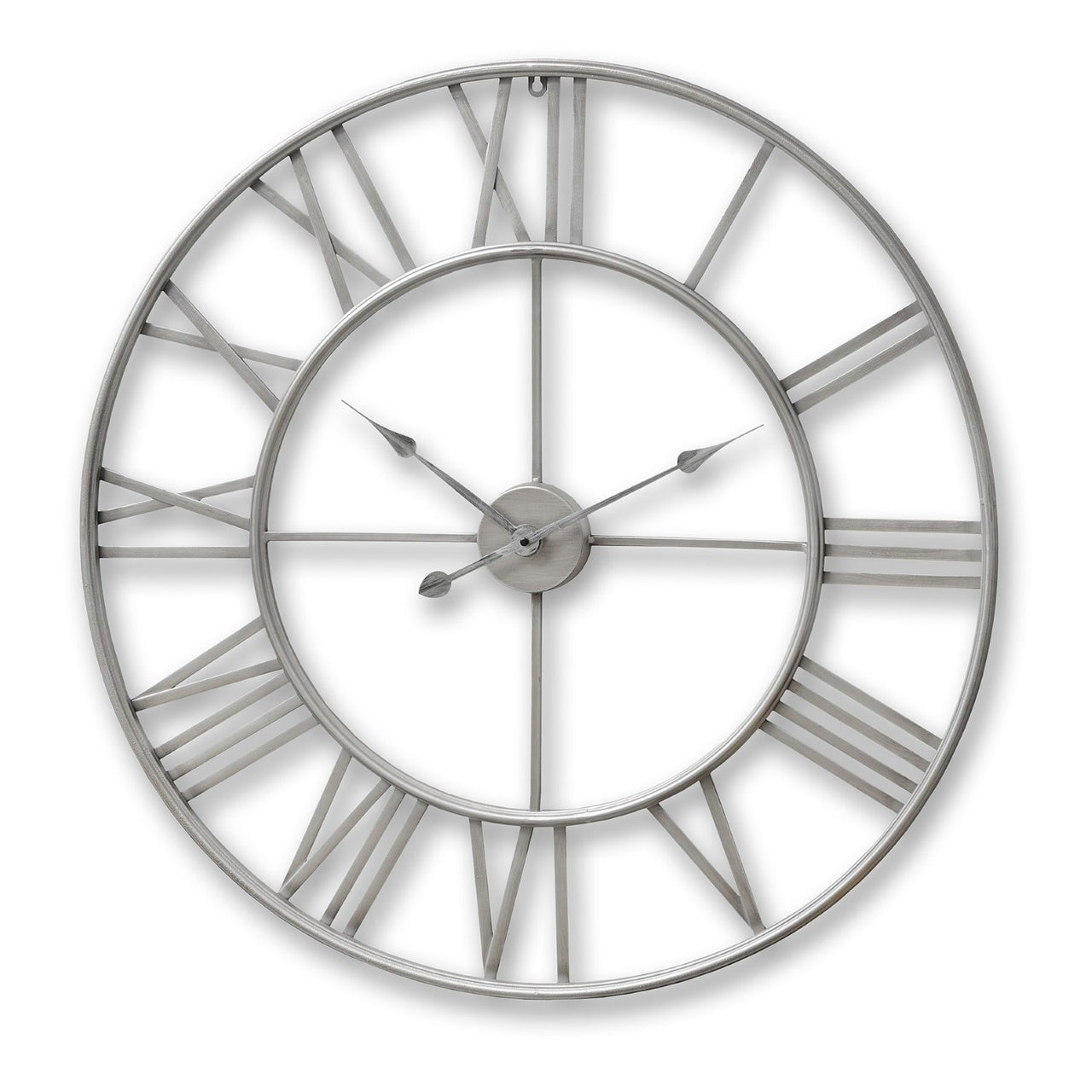 Large Silver Metal Framed Roman Numerals Skeleton Wall Clock 80cm