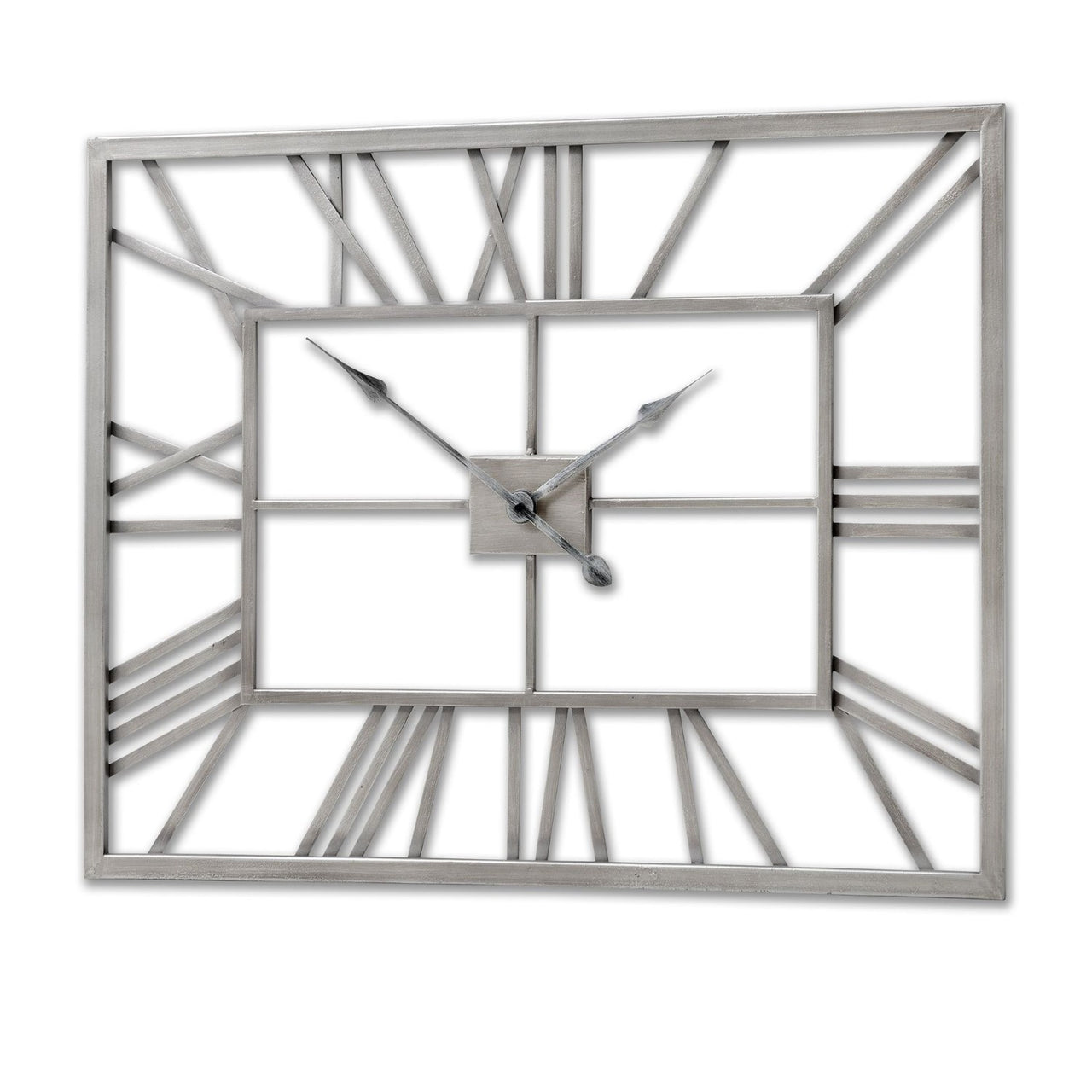 Modern Style Silver Finish Metal Rectangular Skeleton Wall Clock 60 x 80cm