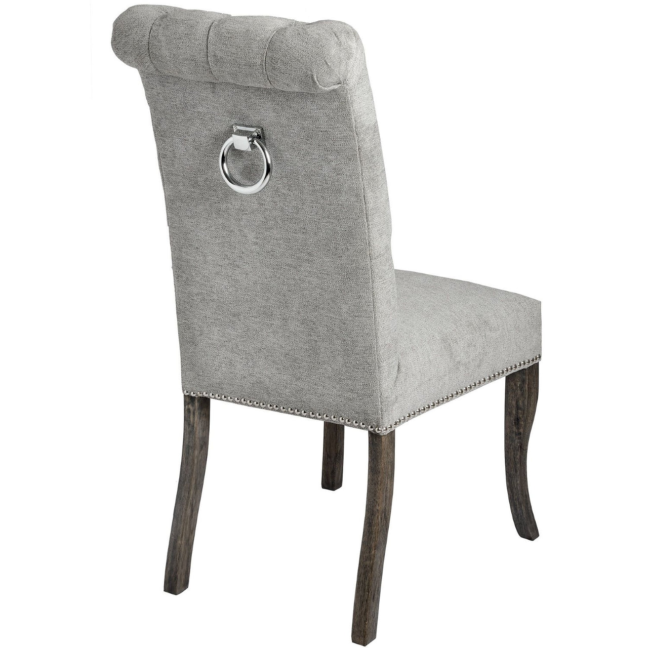 Aesthetic Grey Finish High Back Roll Top Buttoned Dining Chair With Ring Pull 105x49cm