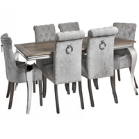 Thumbnail for Aesthetic Grey Finish High Back Roll Top Buttoned Dining Chair With Ring Pull 105x49cm