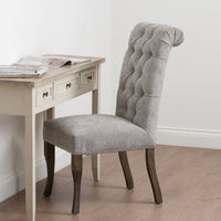 Thumbnail for Aesthetic Grey Finish High Back Roll Top Buttoned Dining Chair With Ring Pull 105x49cm