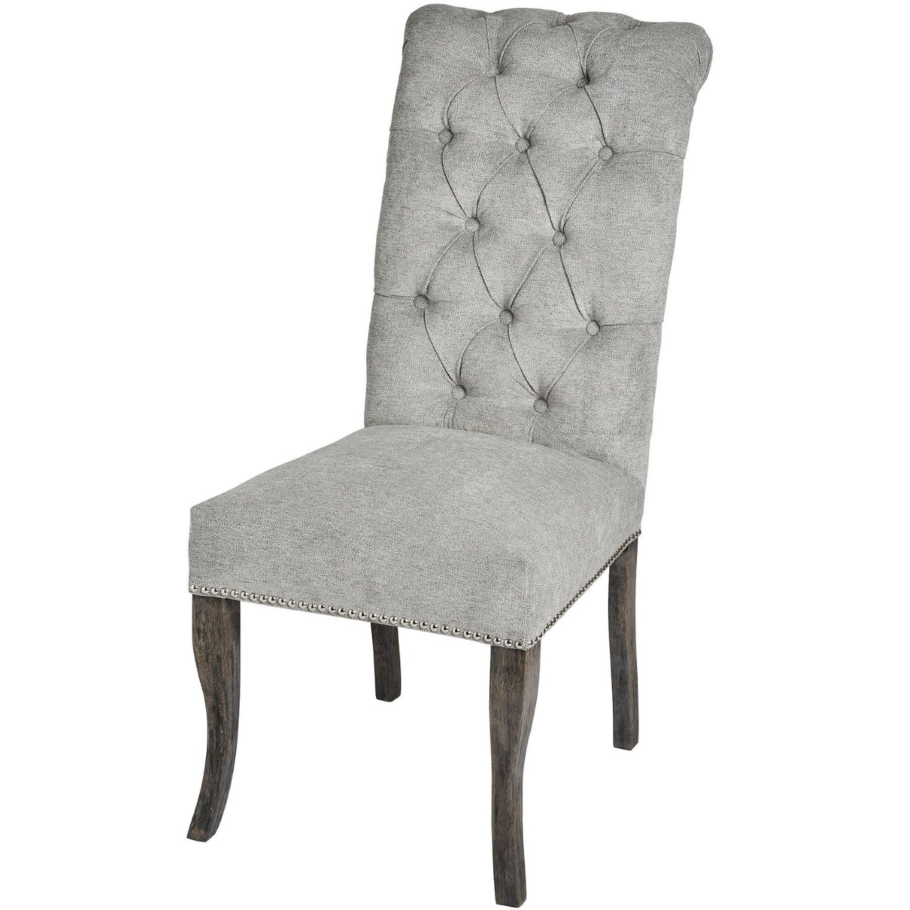 Aesthetic Grey Finish High Back Roll Top Buttoned Dining Chair With Ring Pull 105x49cm