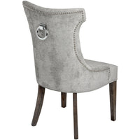 Thumbnail for Grey Fabric High Wing Back Buttoned Kitchen Dining Chair With Chrome Ring Pull