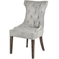 Thumbnail for Grey Fabric High Wing Back Buttoned Kitchen Dining Chair With Chrome Ring Pull