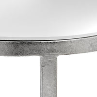 Thumbnail for Modern Silver Finish Mirror Glass Top Half Moon Side End Table With Cross Detail 60x74cm