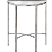 Thumbnail for Modern Silver Finish Mirror Glass Top Half Moon Side End Table With Cross Detail 60x74cm