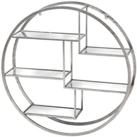 Thumbnail for Large Circular Silver Wall Hanging Multi Shelf Unit With Glass Shelves