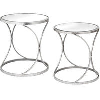 Thumbnail for Silver Curved Design Metal Set Of 2 Side Tables With Mirrored Glass Tops