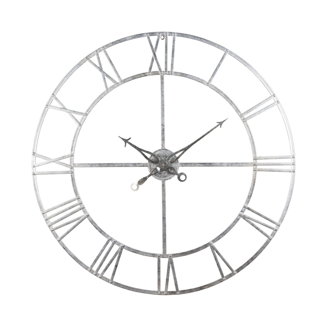 Large Round Silver Foil Skeleton Wall Clock Roman Numerals 100cm Diameter