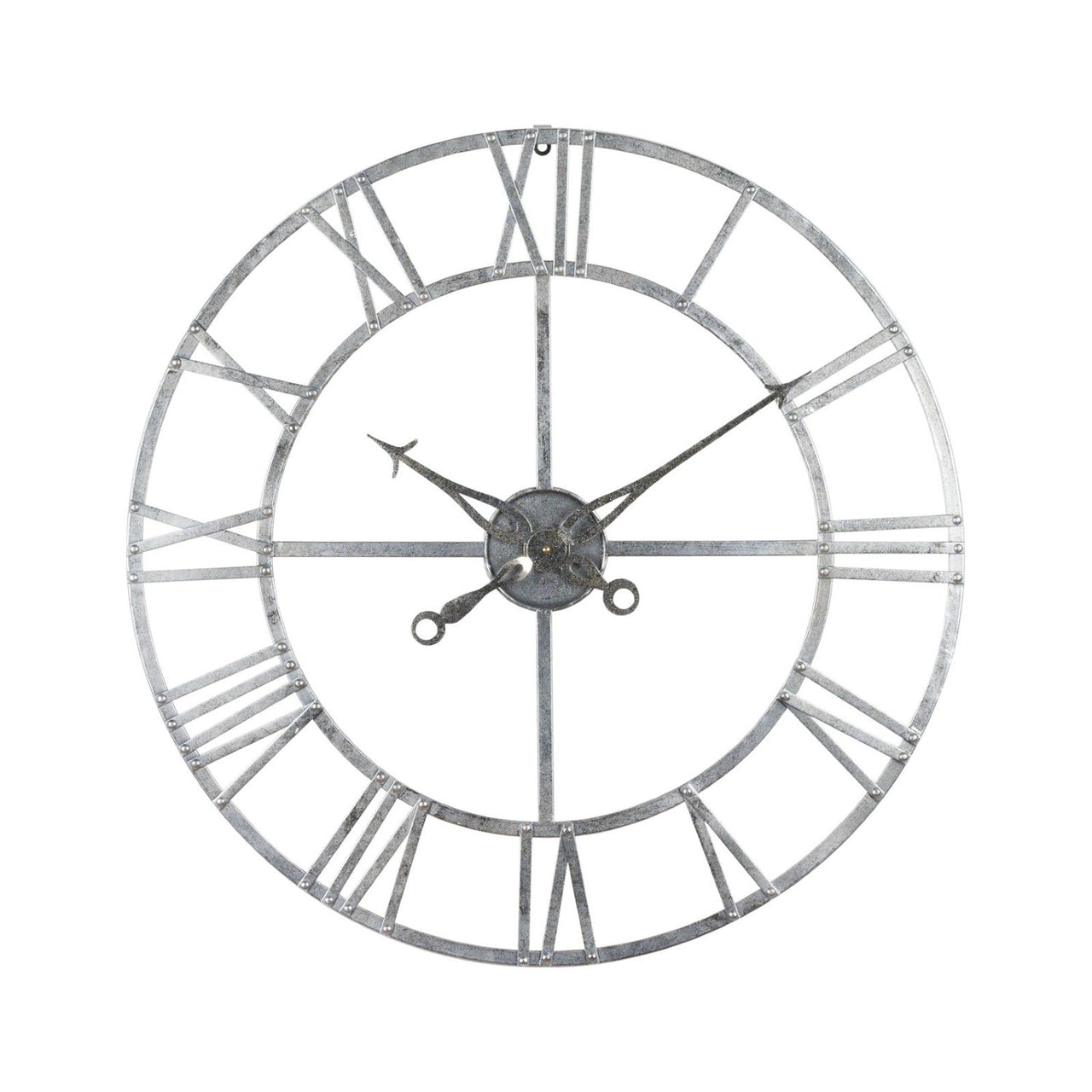 Silver Foil Metal Round Skeleton Roman Numerals Wall Clock 82cm Diameter