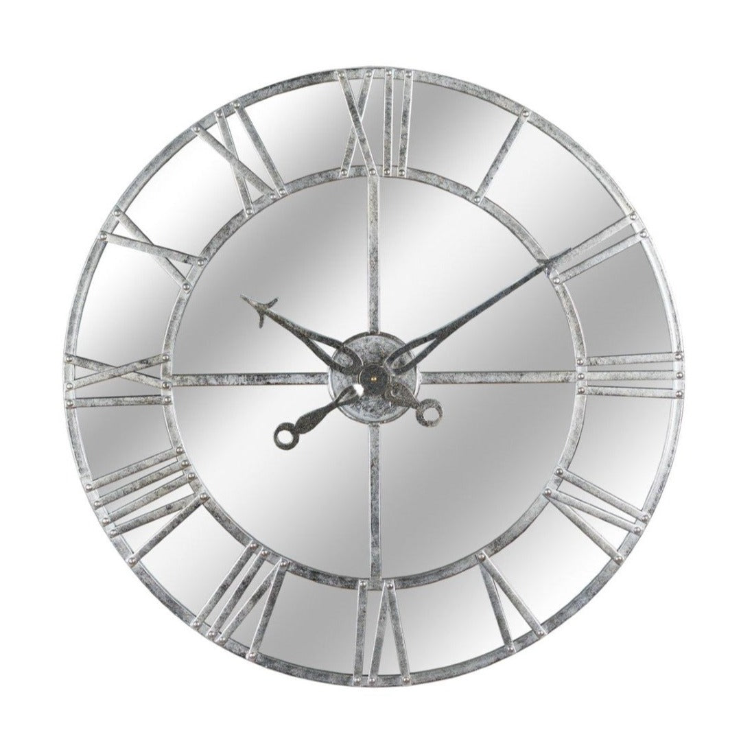 Traditional Style Large Round Silver Foil Mirrored Glass Wall Clock 85cm Diameter