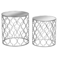 Thumbnail for Set of 2 Arabesque Silver Foil Mirrored Glass Side Tables On Metal Bases