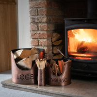 Thumbnail for Copper Finish Logs And Kindling Buckets With Matchstick Holder Fire Hearth Set