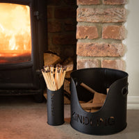 Thumbnail for Modern Style Black Finish Fireplace Metal Logs And Kindling Buckets With Matchstick Holder 29 x 32cm