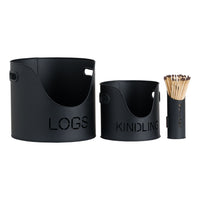 Thumbnail for Modern Style Black Finish Fireplace Metal Logs And Kindling Buckets With Matchstick Holder 29 x 32cm