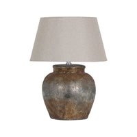 Thumbnail for Round Shaped Aged Beige and Black Stone Ceramic Table Lamp Beige Linen Shade