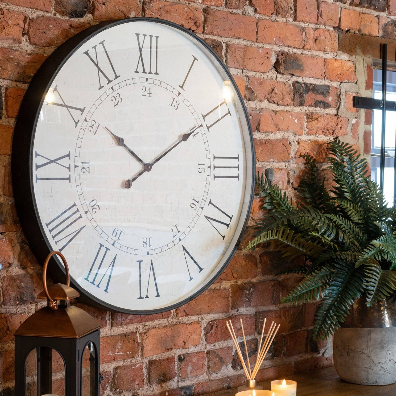 Large Embossed 80cm Round White Wood Station Wall Clock With Roman Numerals