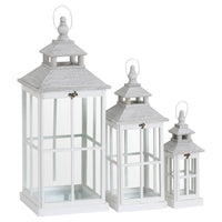 Thumbnail for Set Of 3 White Painted Wooden Glass Window Style Lanterns With Open Top