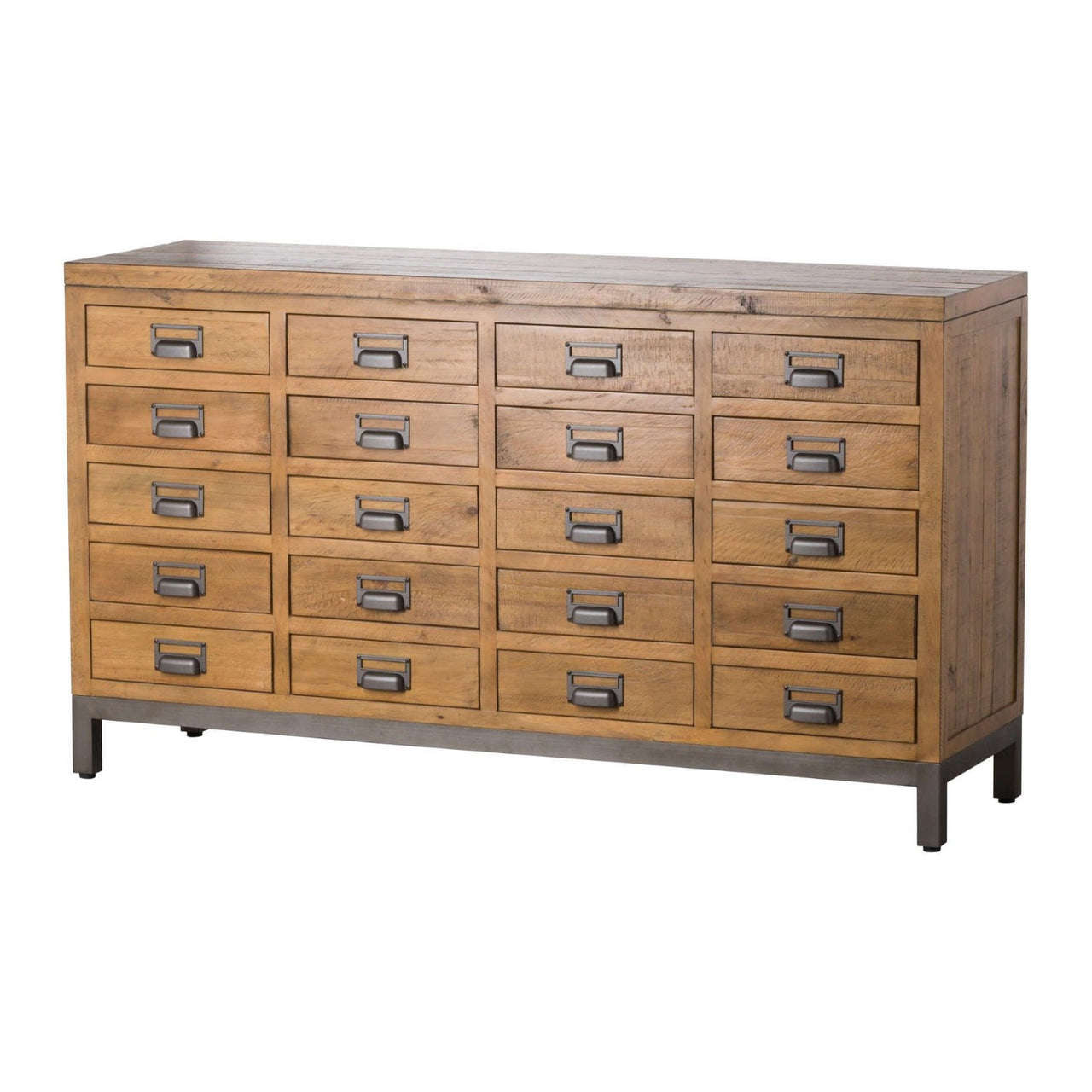 Pine Wood and Metal Wide Large 20 Drawer Merchant Apothecary Chest of 20 Drawers