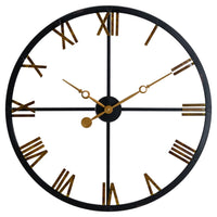 Thumbnail for Black And Gold Roman Numerals Skeleton Round Station Clock 80cm