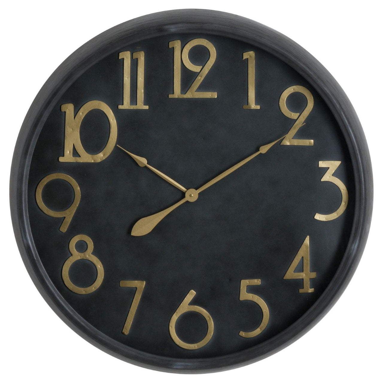 Retro Style Black Finished Soho Brass And Stone Large Round Clock