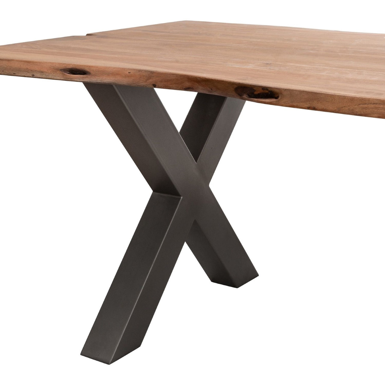 Modern Style Live Edge Acacia Wood X Leg Fixed Top Rectangular Dining Table 78 x 100cm