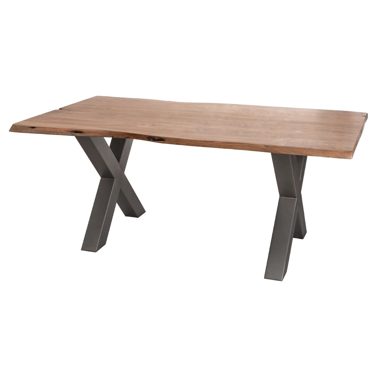 Modern Style Live Edge Acacia Wood X Leg Fixed Top Rectangular Dining Table 78 x 100cm