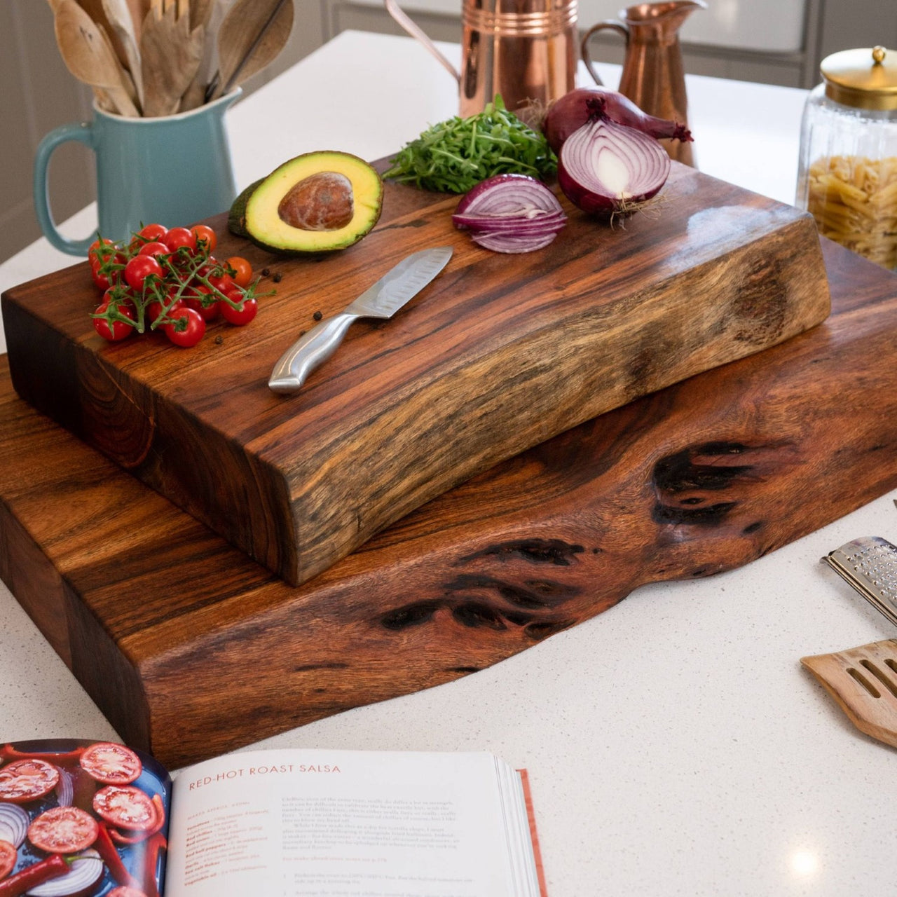 Farmhouse Style Large Pyman Brown Indian Acacia Wood Kitchen Chopping Board 8x70cm