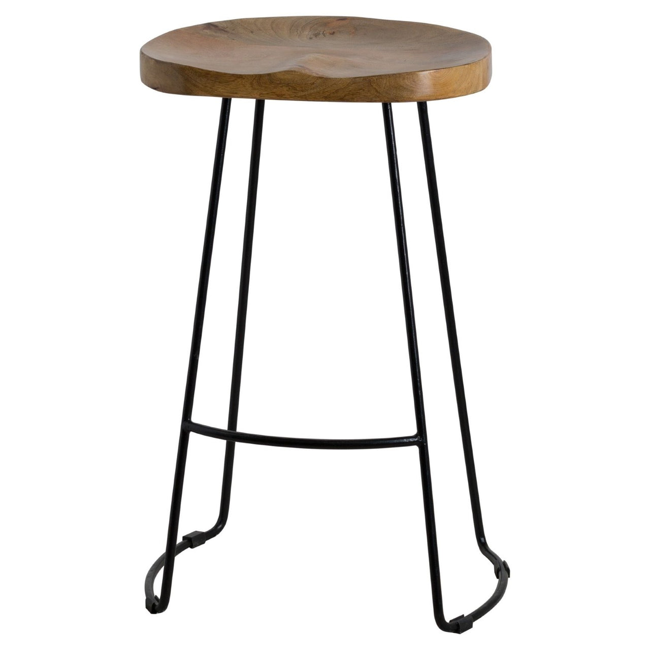 Modern Style Hardwood Shaped Kitchen Barstool on Metal Legs with Footrest 75x66cm