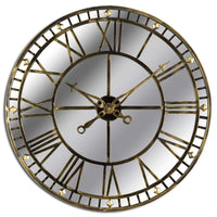 Thumbnail for Large Round Antique Brass Mirrored Glass Skeleton Wall Clock 80cm Diameter